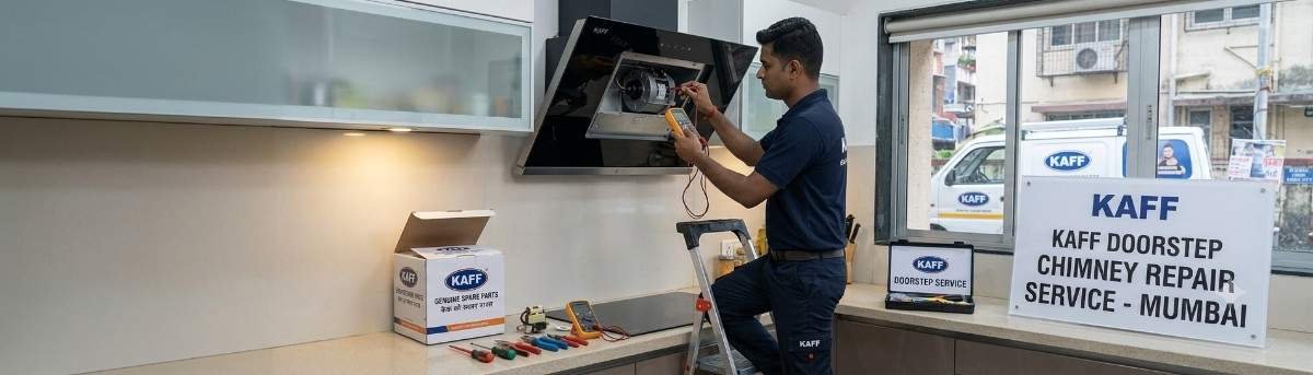 Kaff chimney repair technician providing doorstep service at customer home in Mumbai