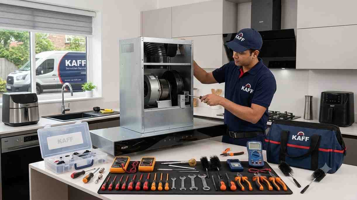 Kaff appliance repair technician with tools and genuine spare parts