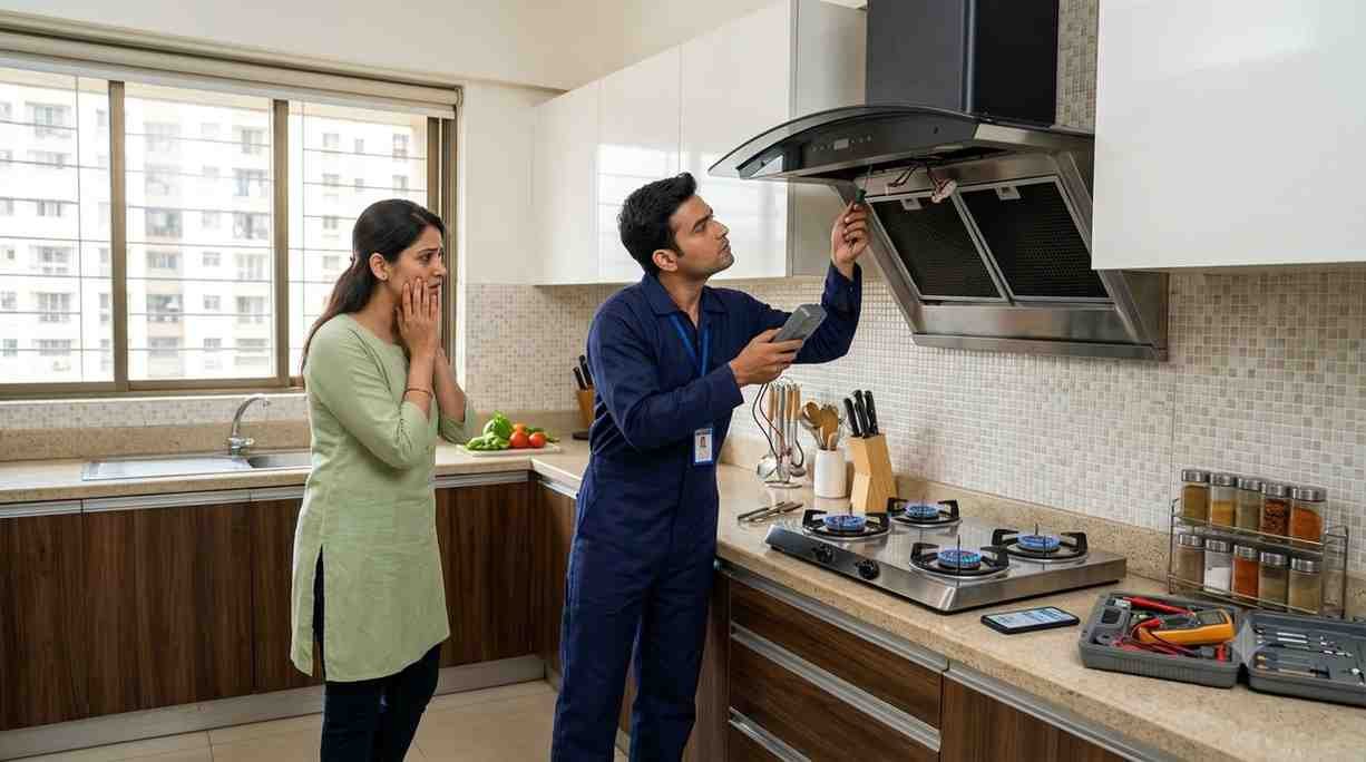 KAFF chimney not working repair service technician inspecting kitchen chimney