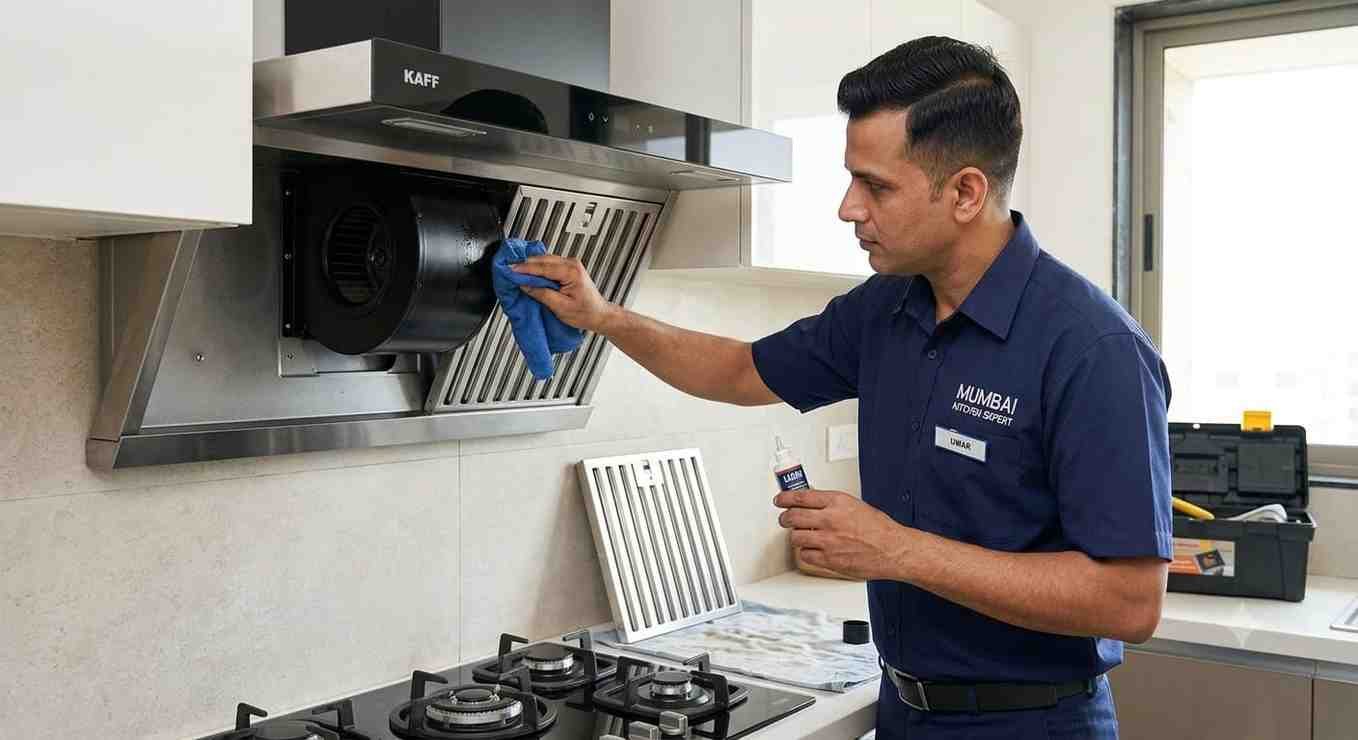 Kaff chimney installed in Mumbai kitchen after repair and deep cleaning service
