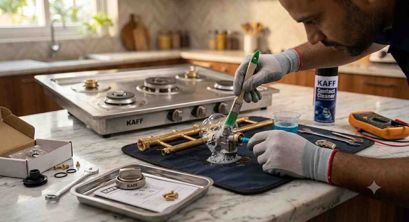 Kaff Cooktop Repair Kaff cooktop gas valve and knob replacement with soap water leakage test