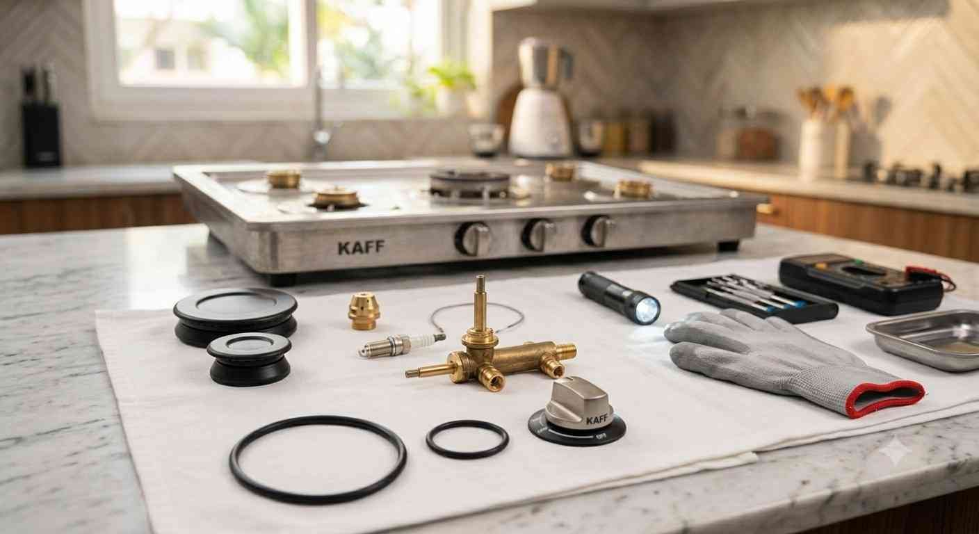 Kaff Cooktop Repair Kaff cooktop genuine spare parts burner cap jet electrode valve and knob for repair