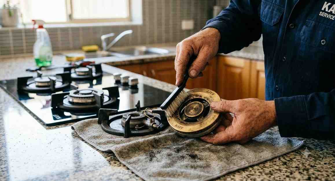 Kaff hob burner cleaning service - removing carbon buildup