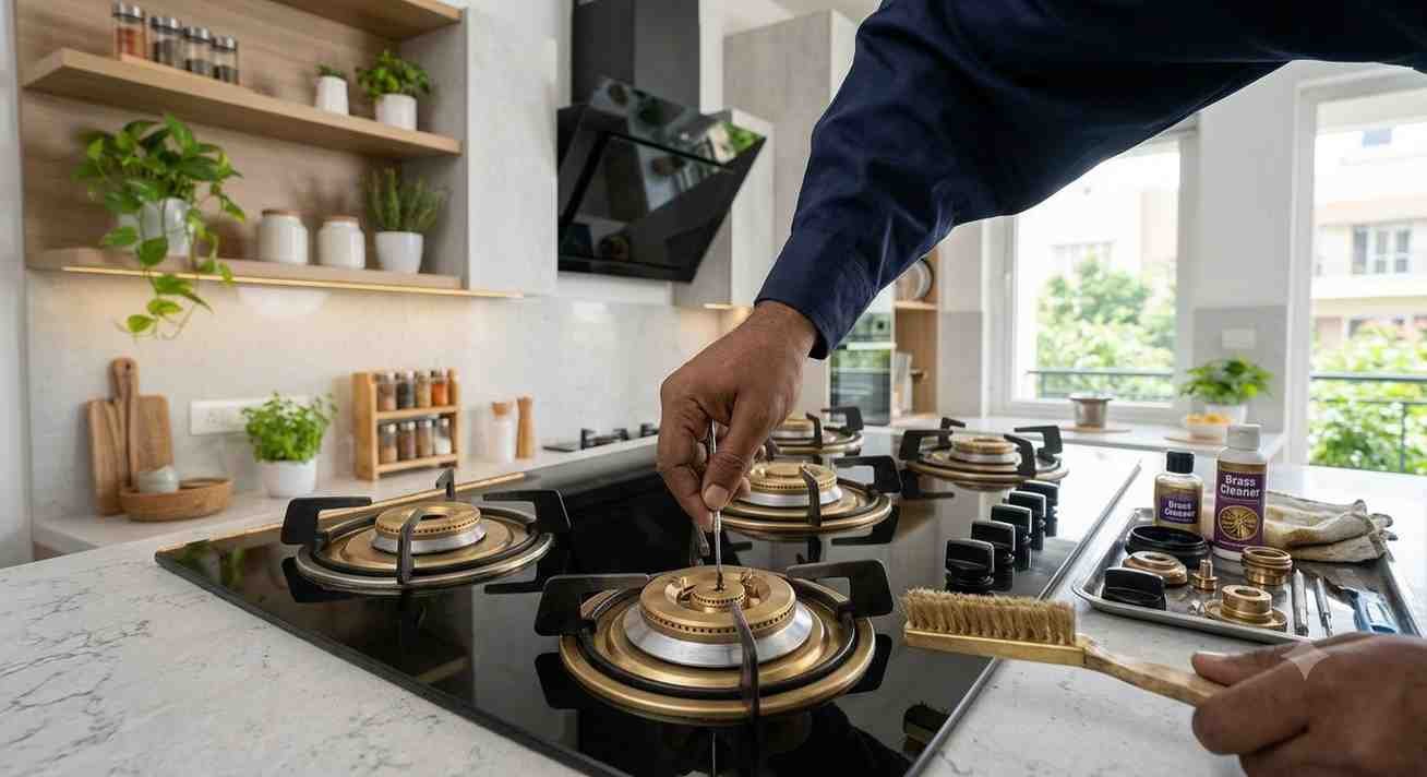 Kaff hob burner jet cleaning service Bangalore — removing grease blockage