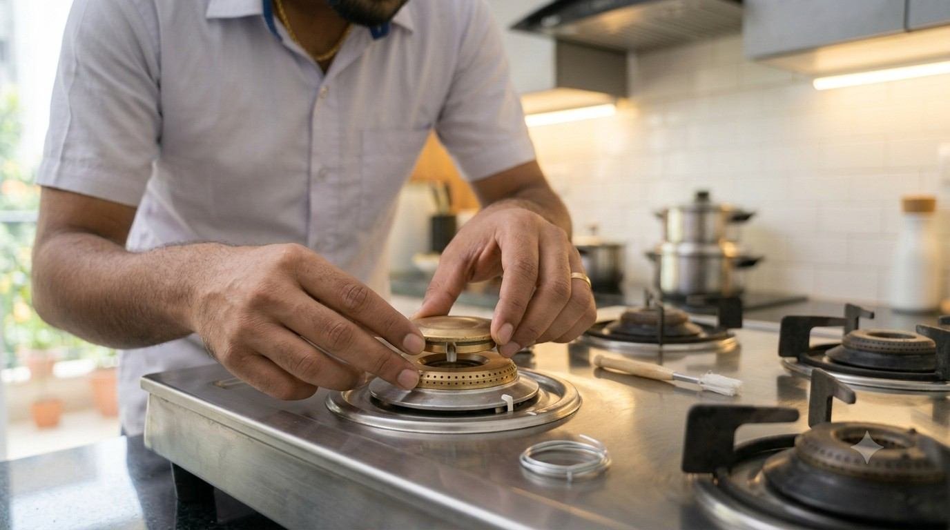 Correct burner cap position on a gas hob