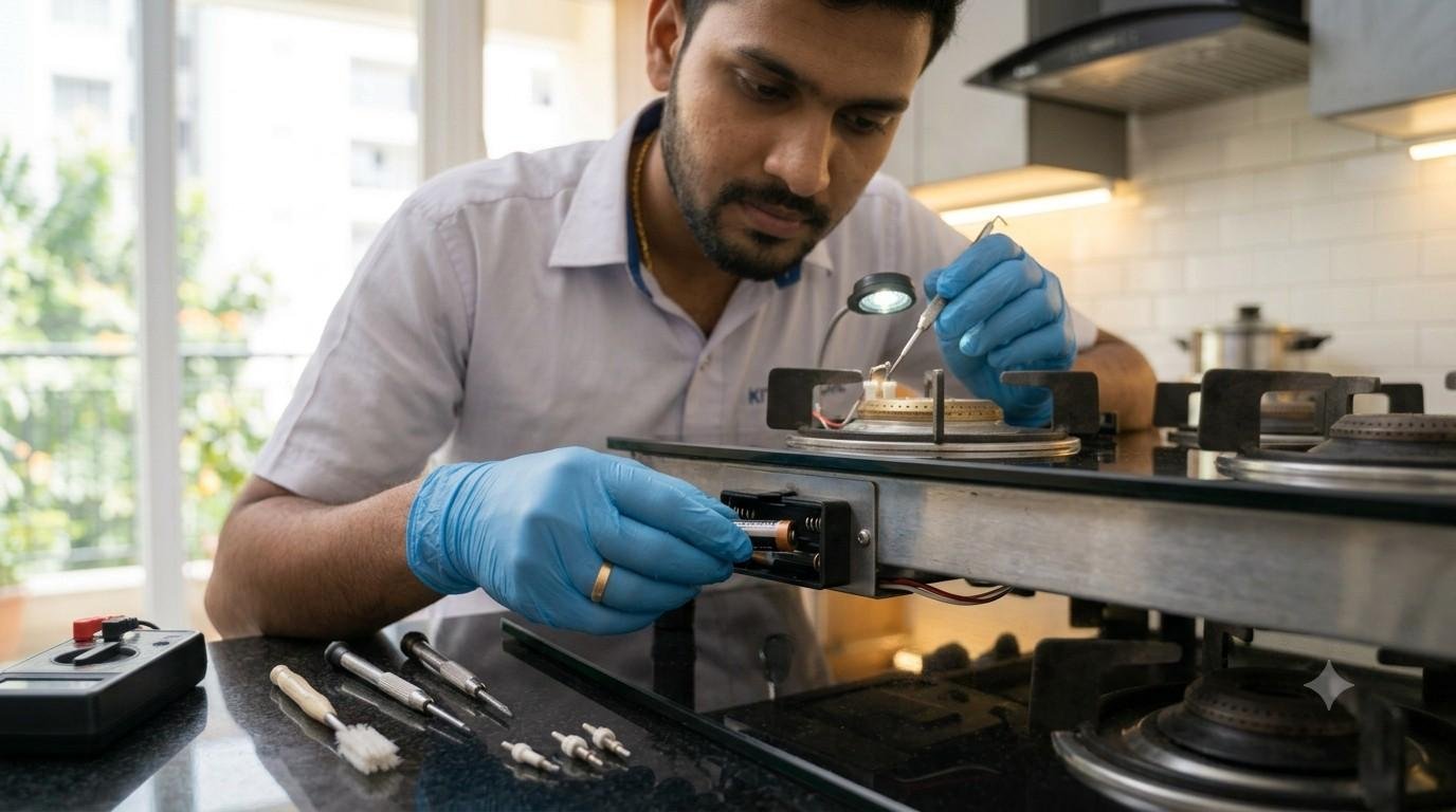Checking the ignition battery of a gas hob not lighting in Bangalore