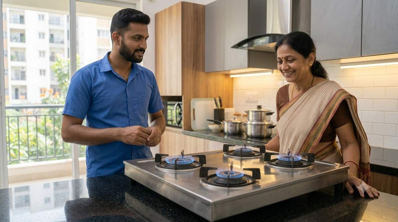 Satisfied customer after gas hob repair in Bangalore