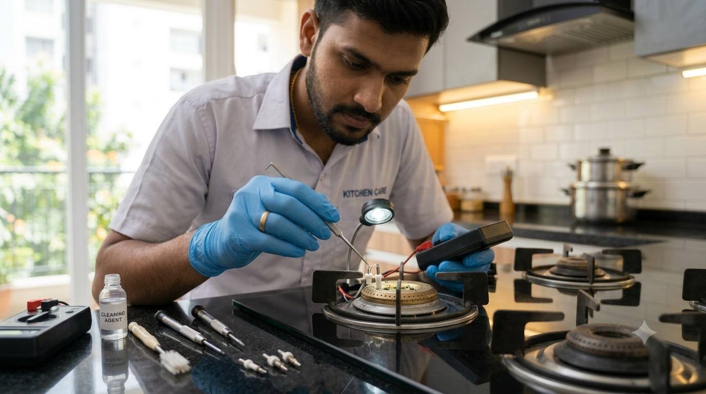 Checking the auto-ignition spark on a gas hob burner