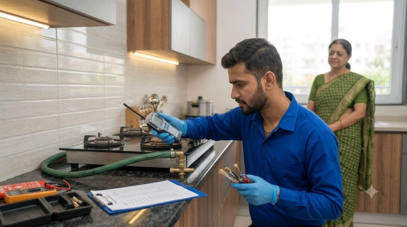 Professional gas hob safety inspection by KAFF technician in Bangalore